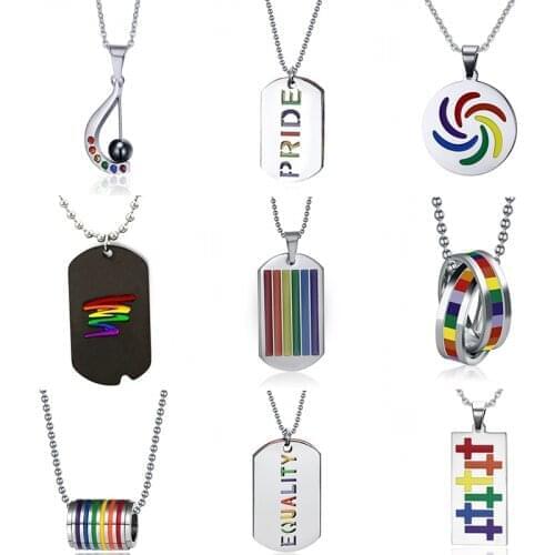 New Stainless Steel Circle Plate Pride Gay Rainbow Necklace Men Fashion Couple Unisex Pendant Chain High Quality Jewelry Gift