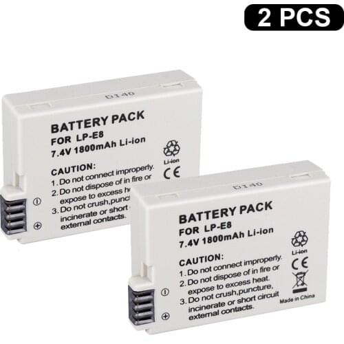 PALO 2Pcs 7.4V 1800mah LP-E8 LP E8 LPE8 Digital Camera Battery For Canon EOS 600D 650D 550D 700D T4i T5i Rebel T2i