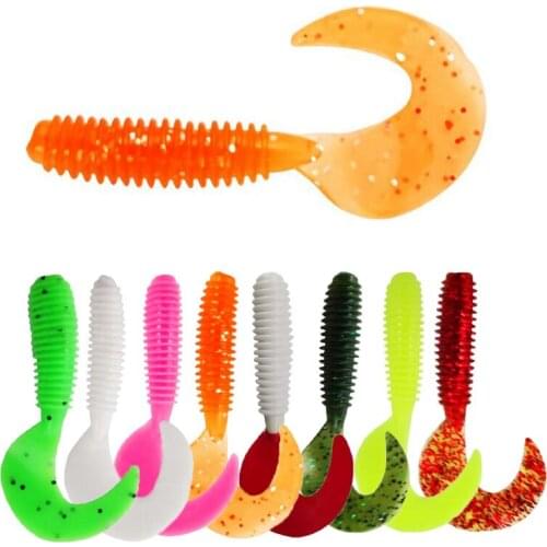 20Pcs Jig Wobblers Soft Fishing Lures 5cm Worm Spiral Tail Silicone Bait Aritificial Carp Bass Pike Lure Tackle