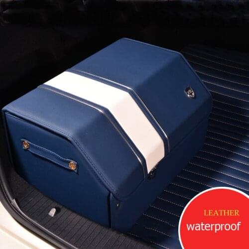 Mixed Colors PU Luxury leather Trunk Organizer storage box Car Storage Bag Folding Storage Bag glove box car supplies (blue)