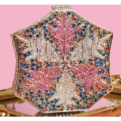 Luxury 2020 New Snow Shape Ladies Crystal Clutch Blue Rhinestone Diamond Women Evening Prom Party Handbags Female Dress Tote