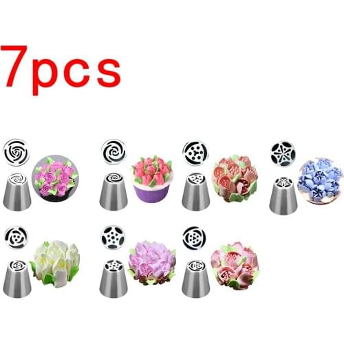 Russian Pastry 7/11Pcs/Set Nozzles Tulip Icing Piping Cream Nozzles Tips 1Pcs Coupler Decorating Tips Set Cake Cupcake Decorator