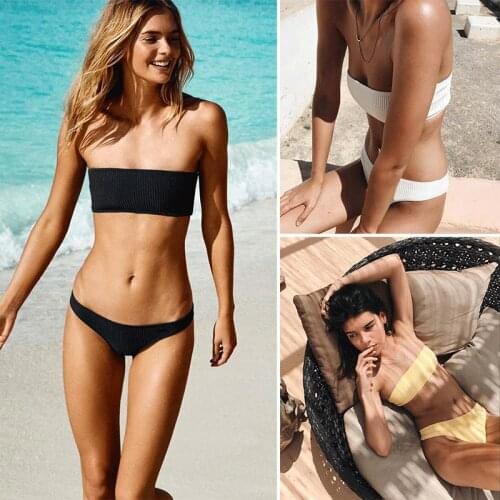 Sexy Bikinis Solid Push Up Bikini Padded Bra Straps High Waist Swimsuit Female Swimwear Women Biquini