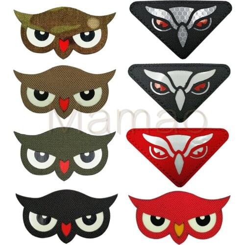 Owl head Owl eyes Reflective IR Patch glow in dark black Cat Eyes Tactical Military Army Motorcycle Biker patch
