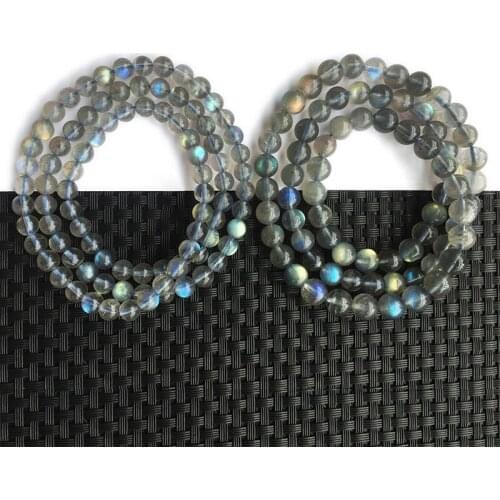 Three Lips A+ natural shiny labradorite 6-8mm smooth loose beads stretch bracelets