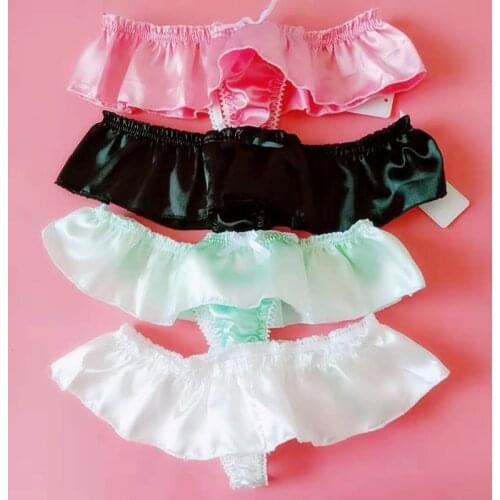 Japanese blurred temptation low waist pure color high quality sexy comfortable silk satin T pants tanga mujer seamless panties