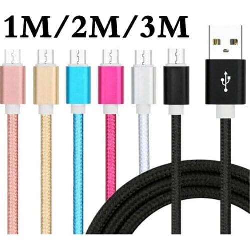 Fast Charging Cable Nylon Braided Wire Cord Metal Sync USB Cables Data Sync USB Charger for Samsung Galaxy Huawei Xiaomi Android