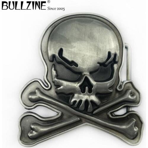 The Bullzine Skull belt buckle with pewter finish FP-02898-1 suitable for 4cm width belt