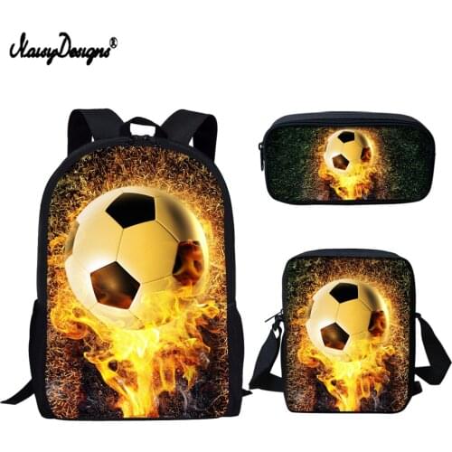 NOISYDESIGNS School Bags for Teenagers Boys Large Capacity Schoolbag 3D Flame Football Printing Children Backpack Set Pencil Bag