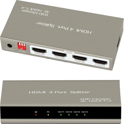 4K HDMI Switch 1 In 4 Out Display Supports 3D 1080P 1x4 HDMI Splitter with Power Adapter for Blu-Ray Player DVD HDTV