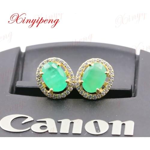 Xinyipeng18K yellow gold inlaid natural emerald earrings style beautiful women model