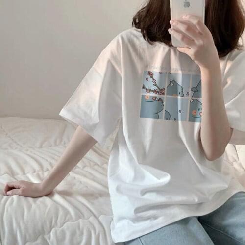 Women T-shirt Cartoons Print Simple Harajuku T-Shirt Tops Oversized T Shirt Summer Casual Short Sleeve Streetwear Tops Clothing