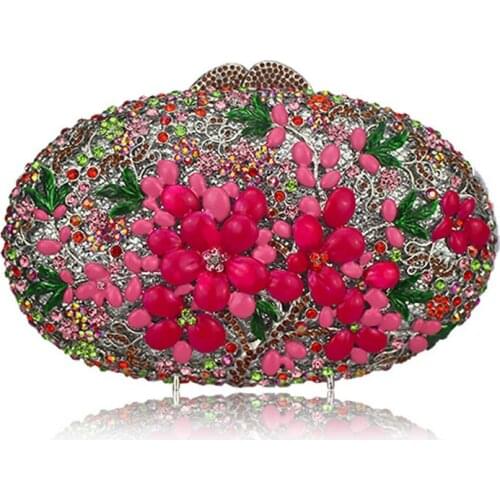 Women Fashion Luxury Diamond Flower Evening Bag Party Handbags Circular Diamante Crossbody Bags For Lady Clutch Day Purse