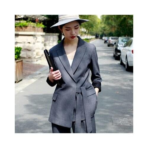 Women formal suits blazers autumn fashion casual temperament office ladies work wear female show thin suit jacket with belt