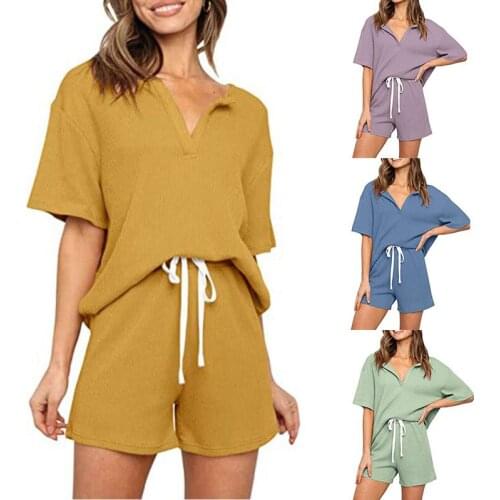 Summer Womens Sets V-neck Top and Shorts Sets Tracksuit Women Casual 2 Piece Sets Women Outfit Rd115