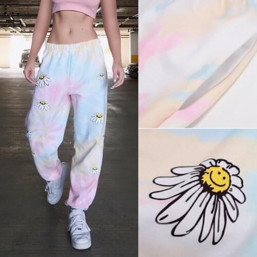 Women Fashion Rendering Sweatpants Workout Trousers Casual Loose Straight Ladies Flower Pants