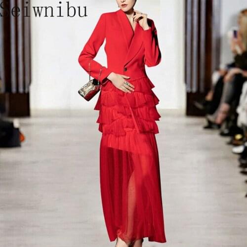 Luxury design Runway Womens Dresses High Waist Patchwork Mesh Long Sleeve Party Dress Female 2019 Autumn vestidos