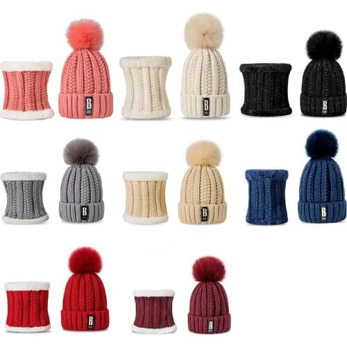 2pcs/Set Unisex Winter Hats with Neckerchief Outdoor Windproof Knitted Beanies Skullies Cap Winter Warm Cap + Neckerchief Set