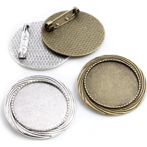 5pcs 30mm Inner Size Antique Silver Plated Bronze Colors Plated Flower Style Brooch Pin Classic Style Cabochon Base Setting