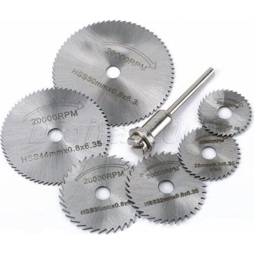 Good Hardness 6Pcs HSS Saw Disc Set Rotary Dreme Tool with Mandrel Circular Wheel Cutting blades