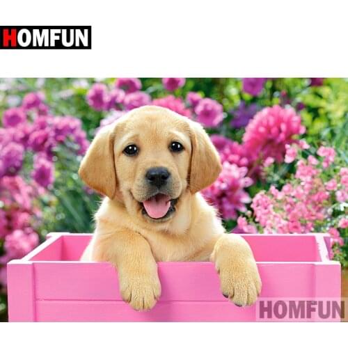 HOMFUN Full Square/Round Drill 5D DIY Diamond Painting "Dog flowers" Embroidery Cross Stitch 5D Home Decor Gift A08176