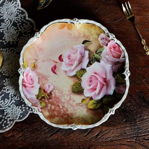 European style court retro Western plate gold painted ceramic 10 inch fruit plate European family home furnishing plate gourmet