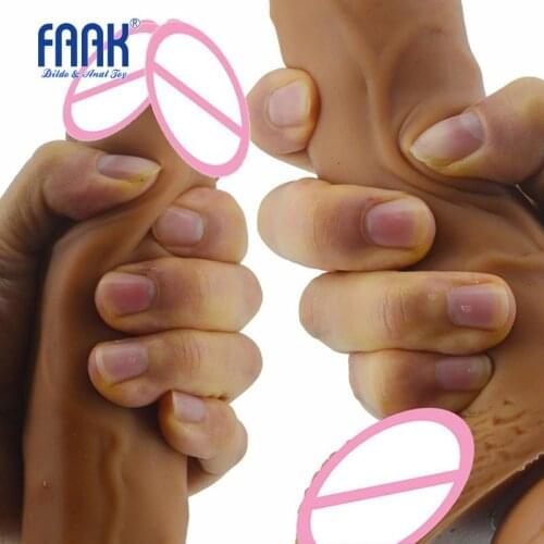 FAAK 21.5*4.3cm medical Silicone Dildo Flexible Realistic fake Penis with Suction Cup Adult Sex Products Dong Sex Toys for Woman