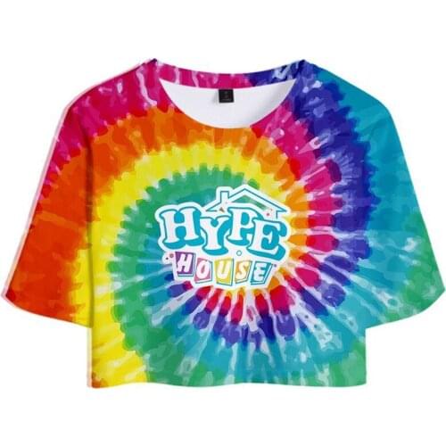 The Hype House Exposed navel Tshrit Charli D'Amelio T-Shirt Unisex Oversize O-neck Addison Rae Tops Women Tie dye T shirts