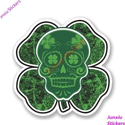 Irish Lucky Clover Sugar Skull Car Sticker Graffiti for SUV Bumper Camper Vinyl Decal Graphic Scratch-Proof Exterior PVC13x13cm