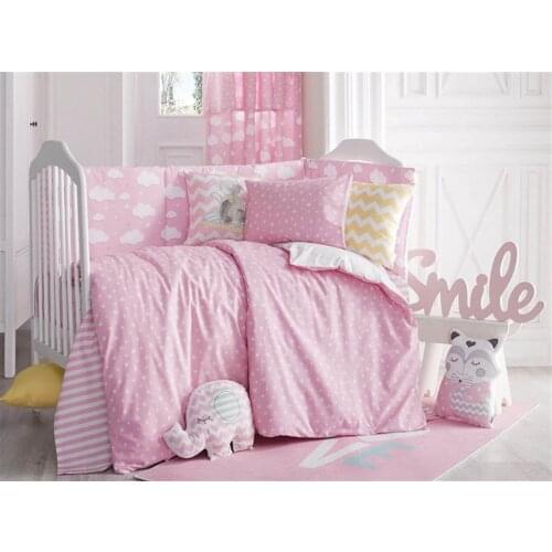 Jaju Baby Handmade Pink Design Baby Duvet Cover and Edge Protection, Baby Bed Sheet, Baby Pillow Cover, Crib Barrier Set
