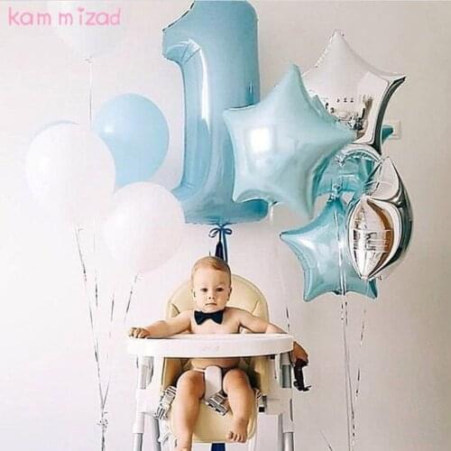 KAMMIZAD Baby 1st Birthday balloons set pink Blue Number Foil Balloon wild one birthday decorations kids balloons party supplies