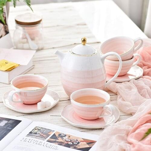 Ceramic Teapot Cup And Saucer Set Cutlery Tray Gradient Color Afternoon Tea Set Colorful Coffee Cup Graceful Drinkware Plate Set