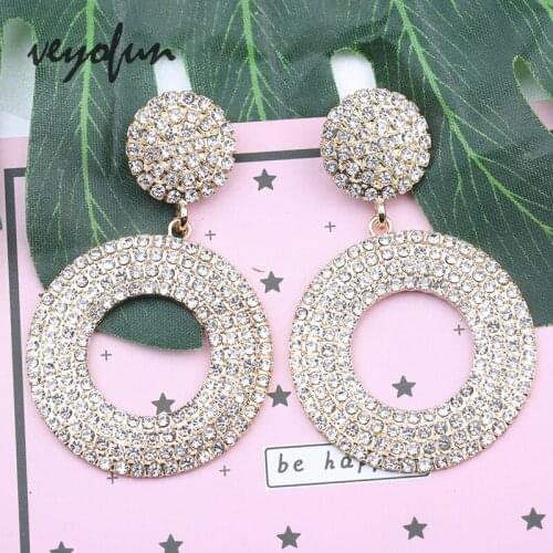 Veyofun Classic Round Rhinestone Drop Earrings Elegant Wedding Dangle Earrings for Women Fashion Jewelry Gift Wholesale