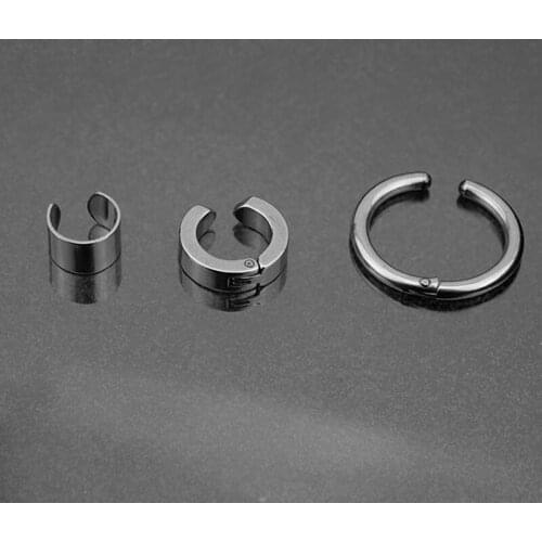 Women Mens Clip Earrings Black Tone Stainless Steel Circle Geometric Earclip Punk Boy Ear Accessories