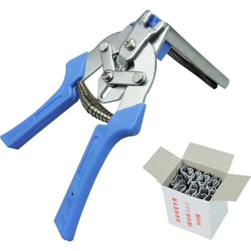 Fastening Clamp Installation Poultry Cage Plier & 600 Metal Nails Chichen Rabbit Fox Bird Dog Cage Clamp Installation Kit Tools