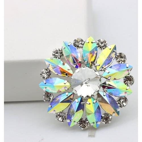 4cm Round Colorful Rhinestone Applique Flower Shape Se on rhinestones with Gold Base Crystal AB for DIY Wedding Dance Dress Shoe