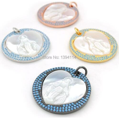 25*25*3mm Micro Pave Kallaite CZ Heart Jesus Cameo Round Charms Fit For Men And Women Making DIY Bracelets Or Necklaces Jewelry