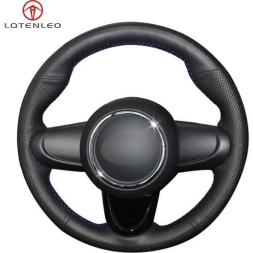 LQTENLEO DIY Hand-stitched Car Steering Wheel Cover Black Genuine Leather For Mini Cooper Coupe Clubman Countryman 2014-2019