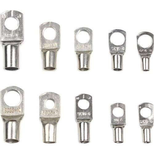 10PCS SC6-6/8 SC10-6/8/SC16-6 /8 Wire Ring Connectors Copper Tube Lug Bolt Hole Tinned Copper Cable lugs Battery Terminals Set