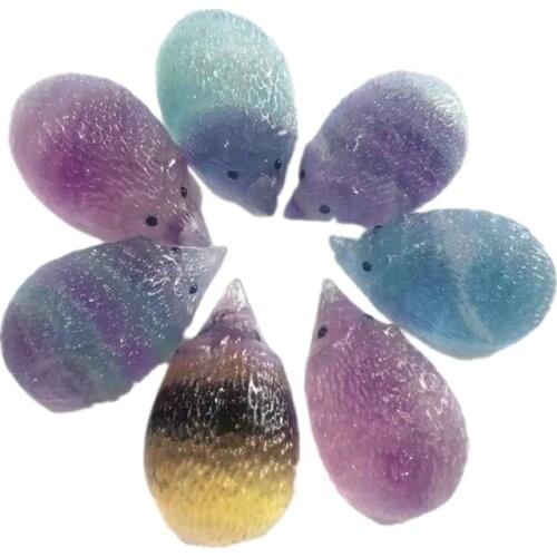 Natural Fluorite stone handmade cute animal Hedgehog crystal ornaments gift