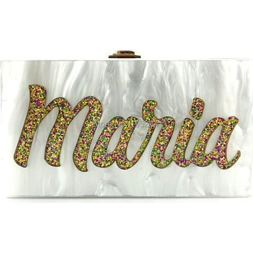 OC3572 Guangzhou Occi evening bag manufacturer custom name bag acrylic