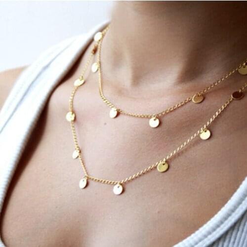 Fashion Bohemian Double Layer Disc Necklace for Women Gold Silver Color Sweater Chain Necklace Female 120CM Long Jewelry Gift