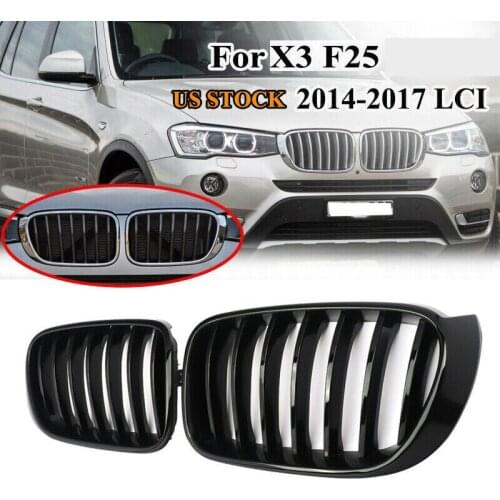 Car Left & Right Gloss Black Kidney Grille Front Compatible for BMW X3 X4 F25 F26 2014-2017