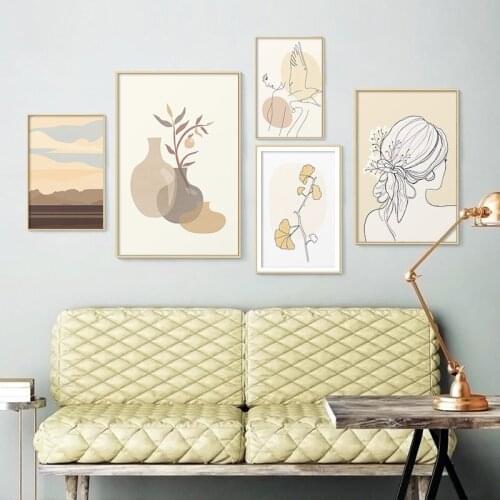 Boho Abstract Moon Desert Art Print Nature Poster Canvas Painting Terracotta Potted Plant Wall Picture Living Room Home Decor