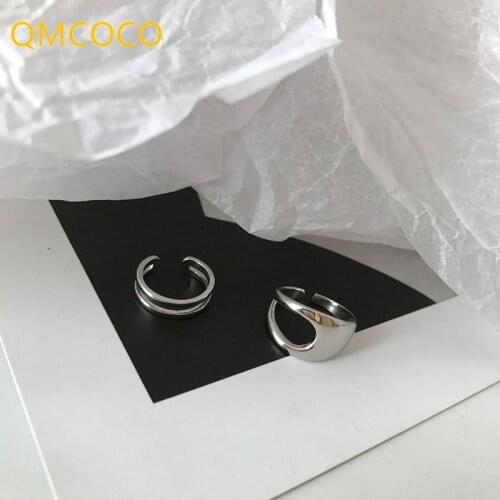 QMCOCO 925 Silver Smooth Irregular Hollow Out Ring Opening Adjustable Double Line Tail Ring Charm Women Trendy Jewelry
