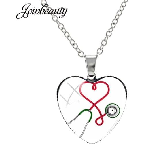 JOINBEAUTY Stethoscope Syringe Medical Heart Shape Pendant Necklaces Charms Medical Students Graduation Gift Jewelry NT304