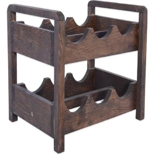 Wine Rack Special Design Two-Tier Natural Wood Solid Color Wall Shelf Drink Stand 6 Bottle Capacity Kitchen Living room