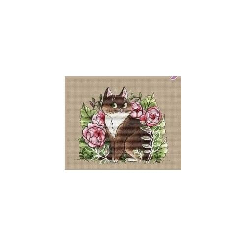 The beautiful cat in the flowers cross stitch 11CT 18ct 14ct cotton thread embroidery DIY handmade needlework