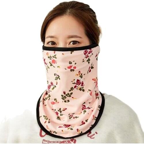 XEONGKVI Korean Printing Flower Protect Neck Ears Face Conjoined Fashion Winter Warm Cotton Cycling Earmuffs Scarf For Women