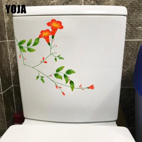 YOJA 20*21.3CM Ink Bud Flower Plant Classic Toilet Seat Stickers Fashion Home Wall Decor T1-0893